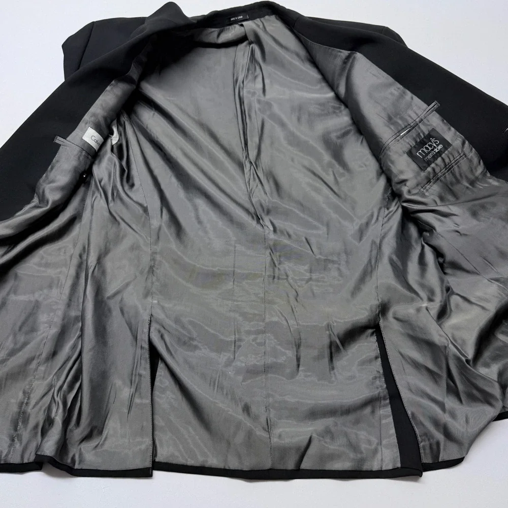 Calvin Klein Mens Black 100% Wool 2-Button Blazer Sport Coat Jacket 44R Macys
